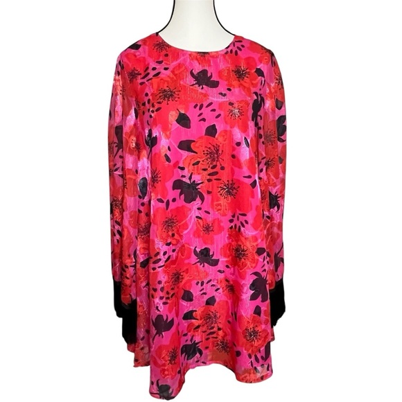 Dusty Daze Swing Dress Long Sleeve Fringe Cuffs Belt Festival Pink Red Boho Sz S - Picture 2 of 8